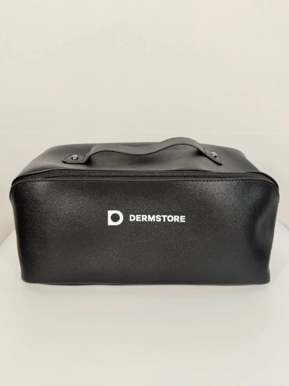 Dermstore Large Black Vinyl Cosmetic Bag Zippered Makeup Travel Case NWOT